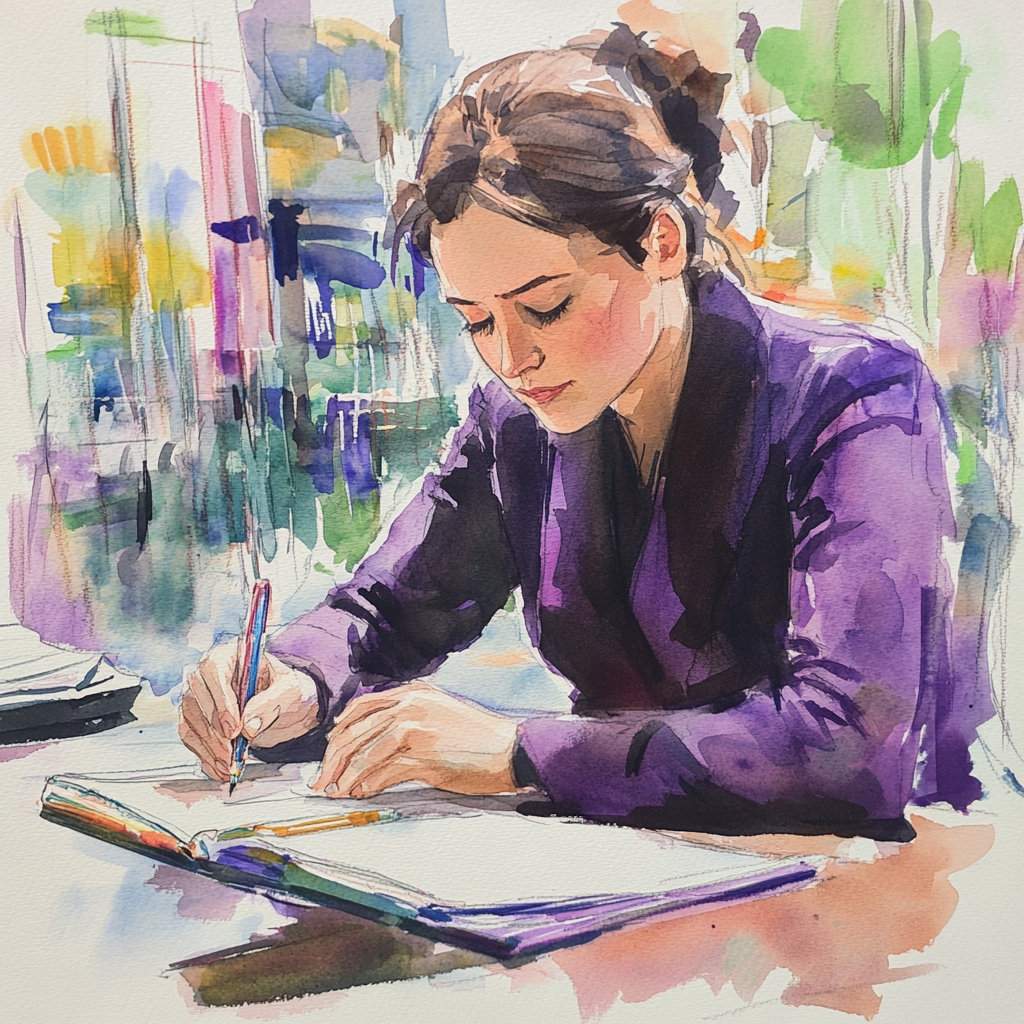 pixelmaestro_Female_public_notary_recording_entry_in_log_book_99a81bfc-641e-4d6c-b224-69be7185dae8_3